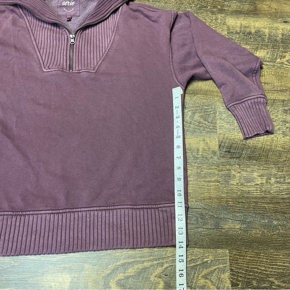 AERIE Down To Earth 1/4 Zip Oversized Sweatshirt Ribbed Wide Funnel Collar XS - Picture 5 of 10